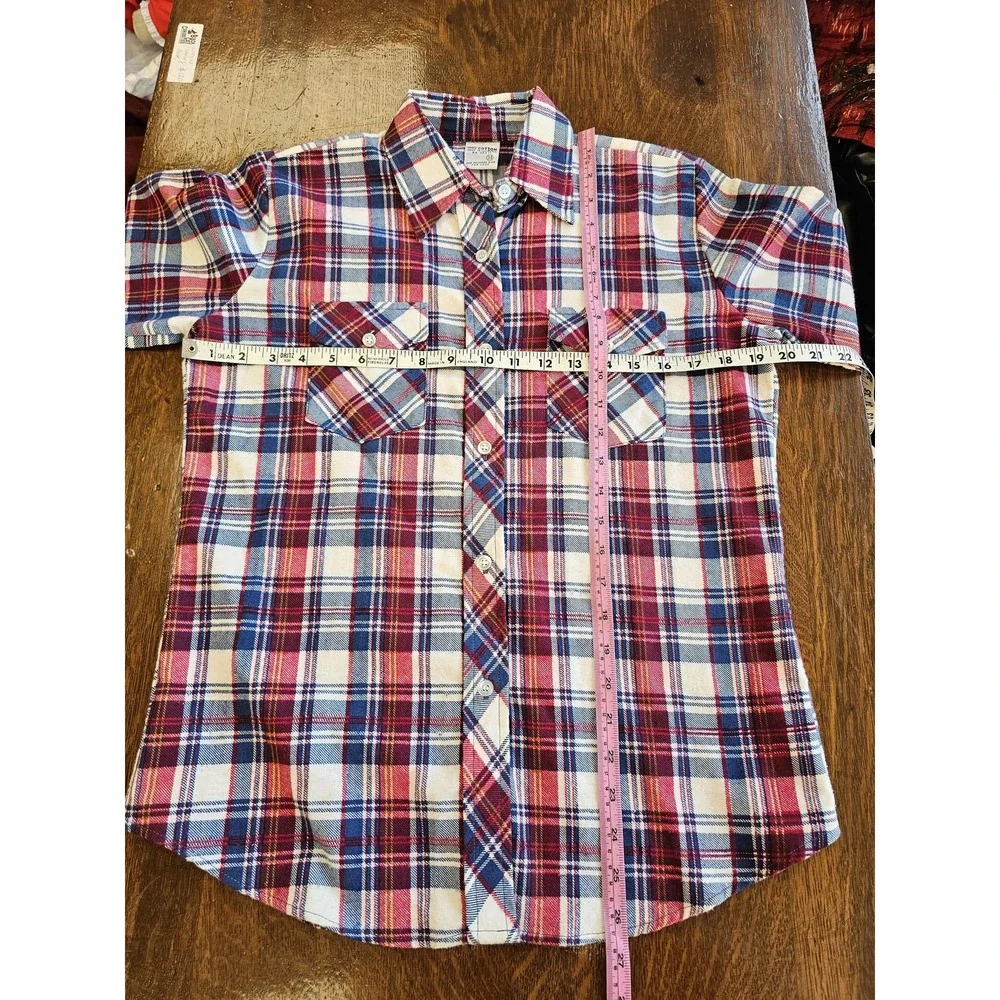Vintage Flannel Shirt‎ Mens 34 Red Blue White Plaid Long Sleeve Western 90s
